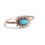 Daniella |  14K Turquoise & Diamond Petite Halo Ring - Emi Conner Jewelry 