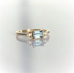 EVA | 14K Side Stone Emerald Cut Aquamarine & Pearl East West Ring - Emi Conner Jewelry 