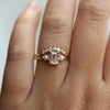 EVA | 14K Emerald Cut Peach Morganite and Pearl Side Stone Ring - Emi Conner Jewelry 