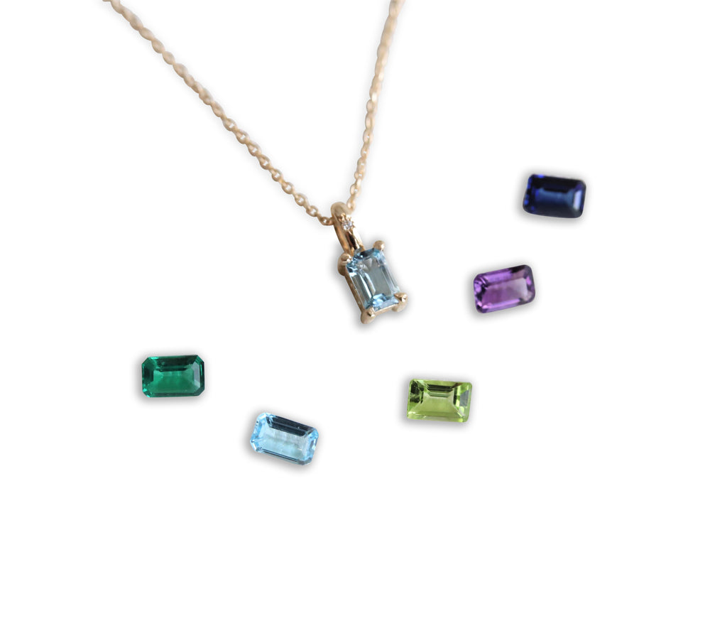 Stella | 14K Emerald Cut Birthstone & Diamond Hidden Star Pendant with Chain