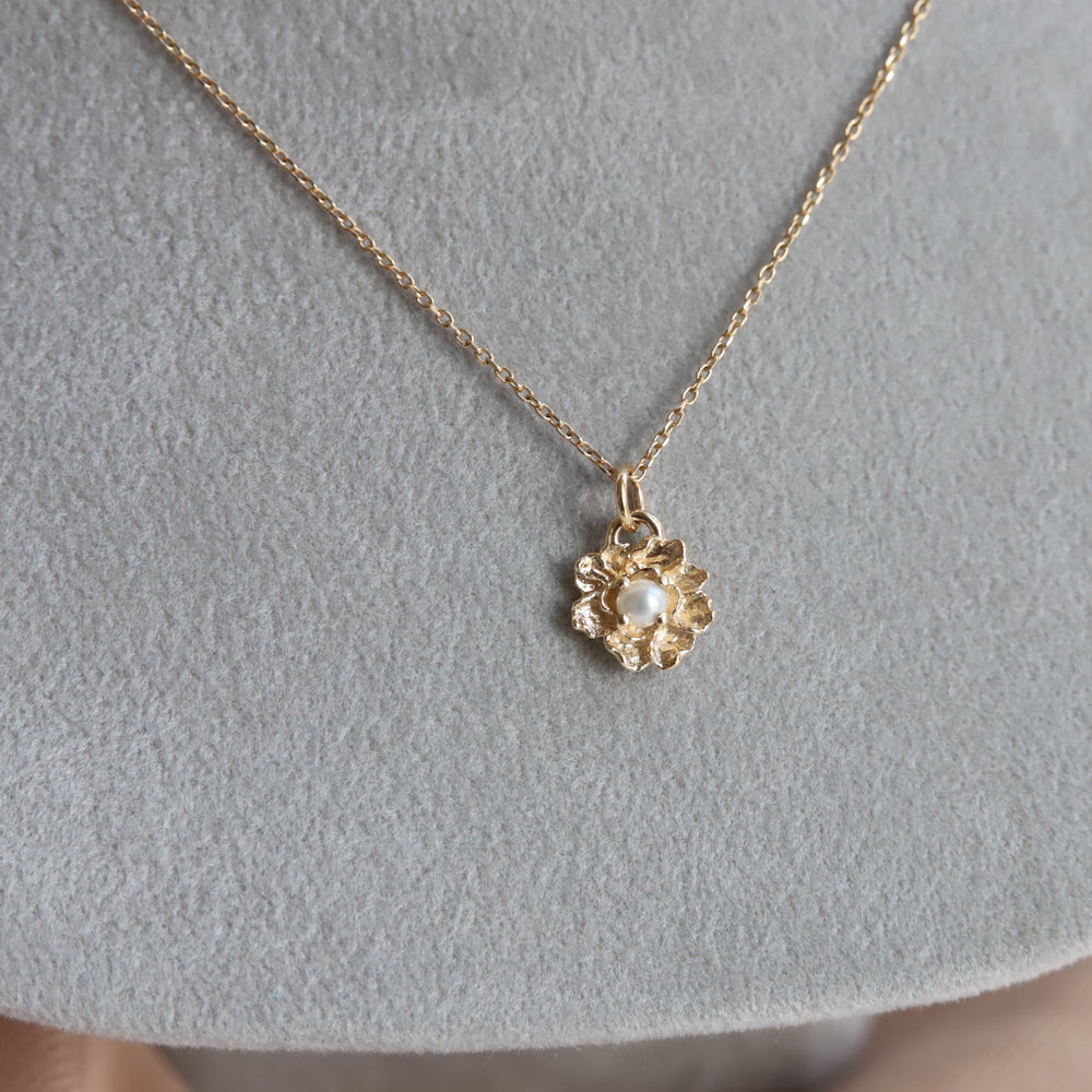 Peony No.2 | 14K Freshwater Pearl & Peony Necklace