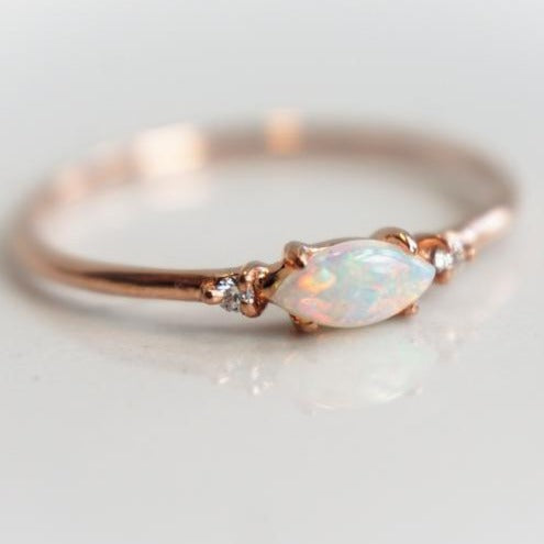 Diana | 14K Marquise Australian Opal and Diamond Ring - Emi Conner Jewelry 