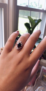Ophelia XL | 14K Pear Black Onyx & CZ Crown Ring - Emi Conner Jewelry 