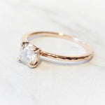 ALVA | 0.7 Round 4-Prong Colorless Moissanite Solitaire in hammer finish - Emi Conner Jewelry 