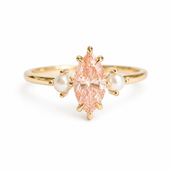 Eva | Marquise Pink Diamond and Pearls Three-Stone Ring