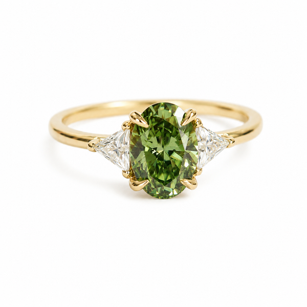 Alexis | 1 ct. Oval Cut Green Diamond Three-Stone Ring