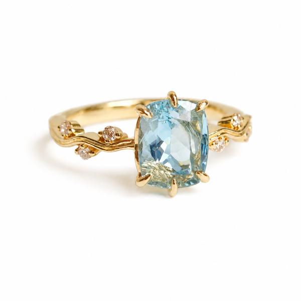Wave | 2 ct. Elongated Cushion Cut Aquamarine Accented Ring