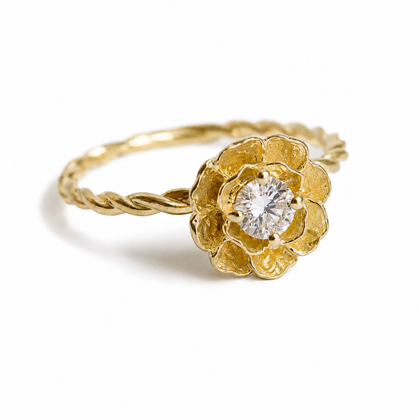 Peony No.6 | Peony & Diamond Rope Ring