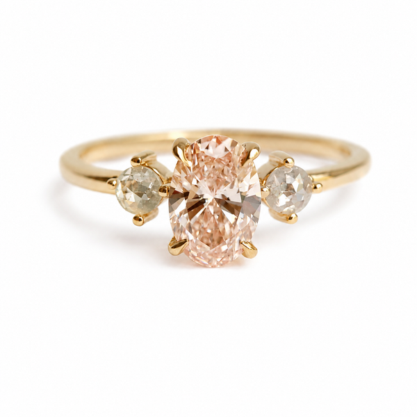 Eva | Oval Pink Diamond and Gray Diamond Three-Stone Ring