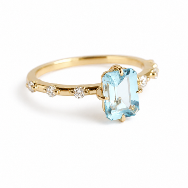 Aurora | 1 ct. Emerald Cut Aquamarine Accented Ring