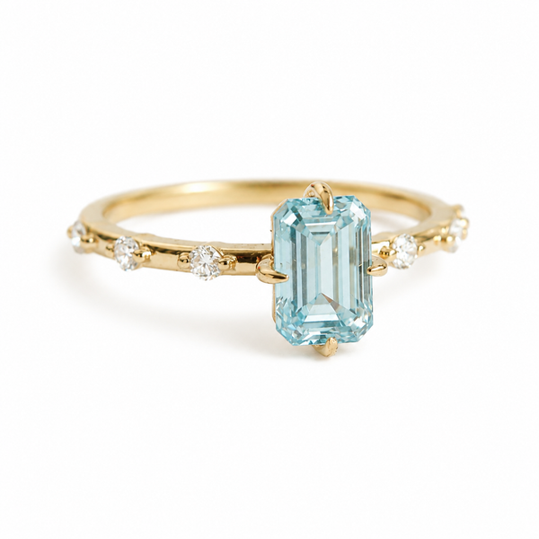 Aurora | 1 ct. Emerald Cut Blue Diamond North-South Prong Accented Ring
