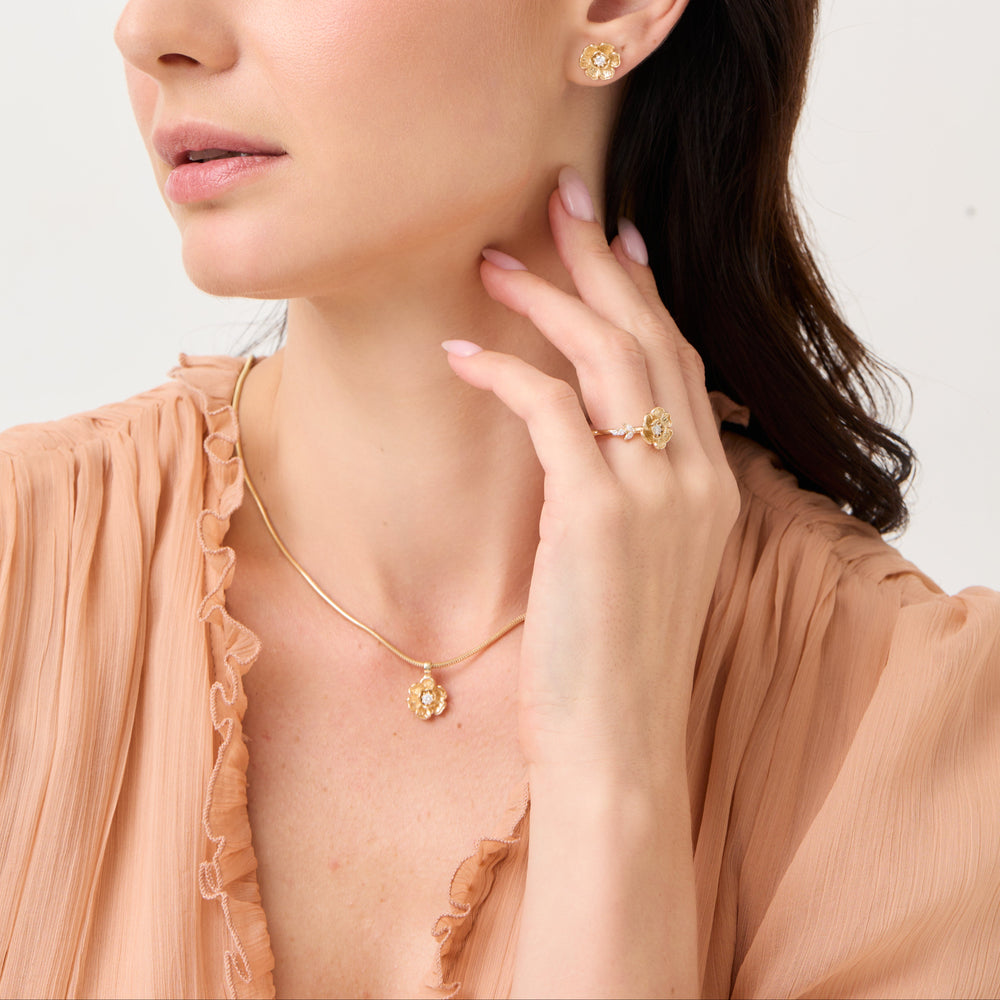 Peony No.4 | Peony and Diamond Pendant