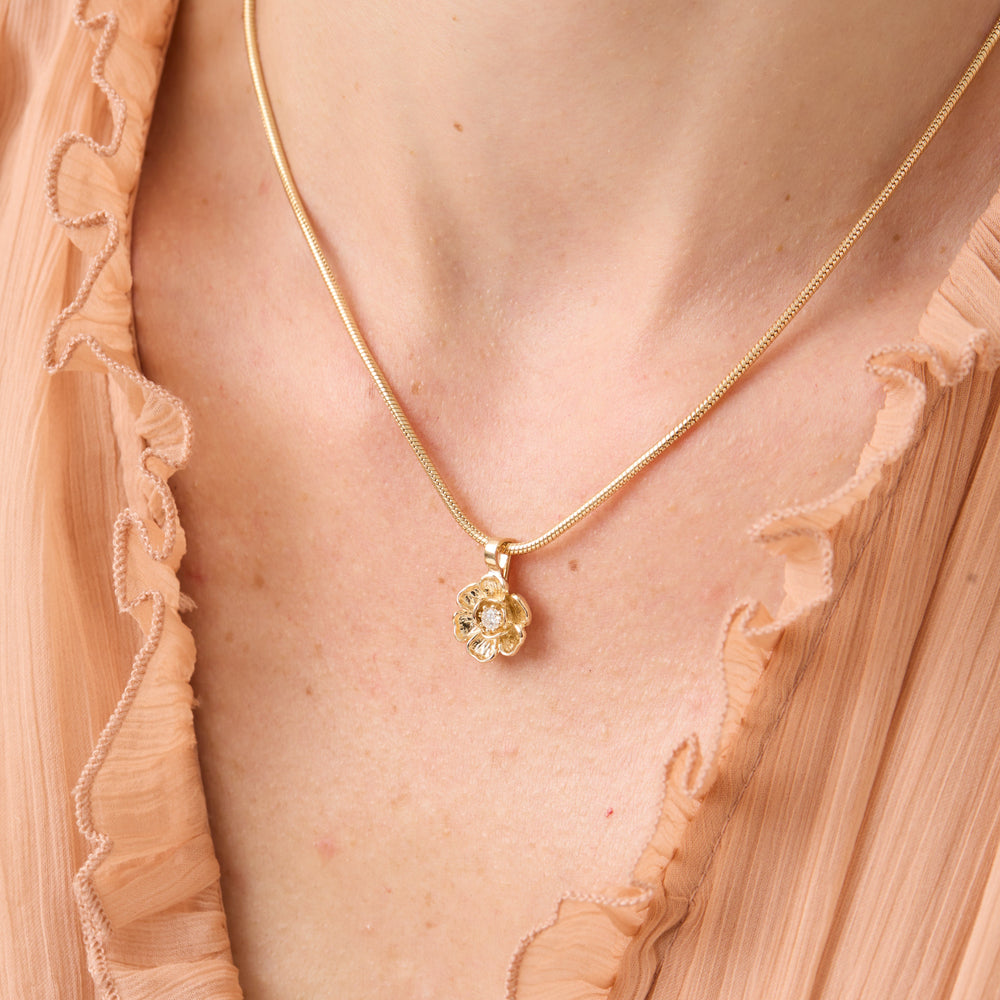 Peony No.4 | Peony and Diamond Pendant