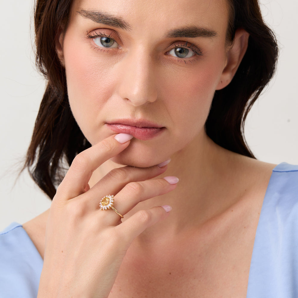 Lana | Round Citrine Halo Ring