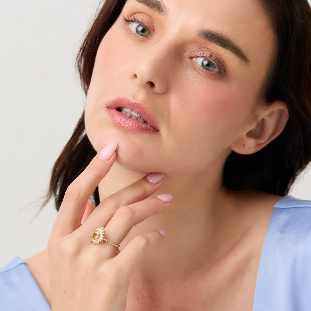 Lana | Round Citrine Halo Ring