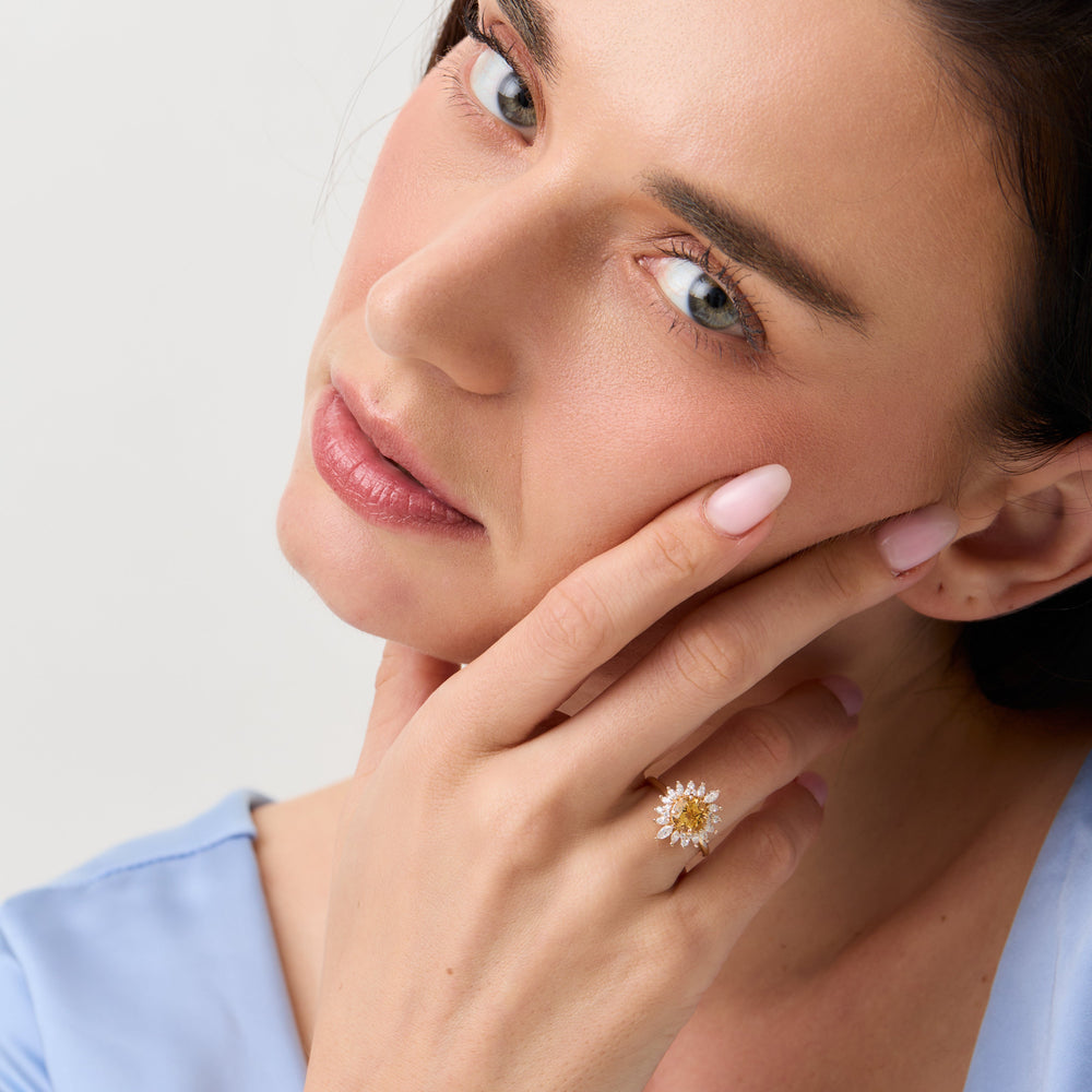 Lana | Round Citrine Halo Ring