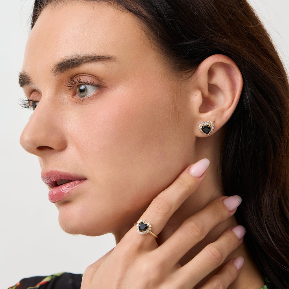 Emma | 1 ct. Heart Black Onyx Halo Ring