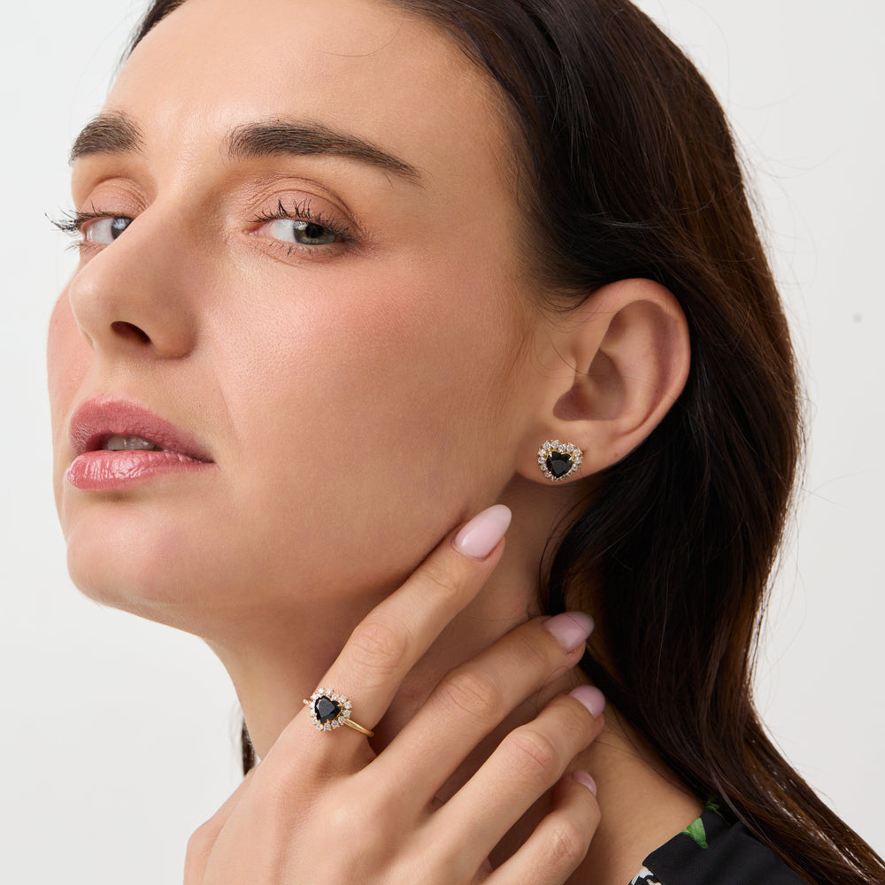Emma | 1 ct. Heart Black Onyx Halo Ring