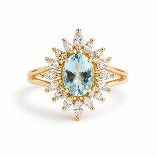 Lana | Oval Aquamarine Split Shank Halo Ring