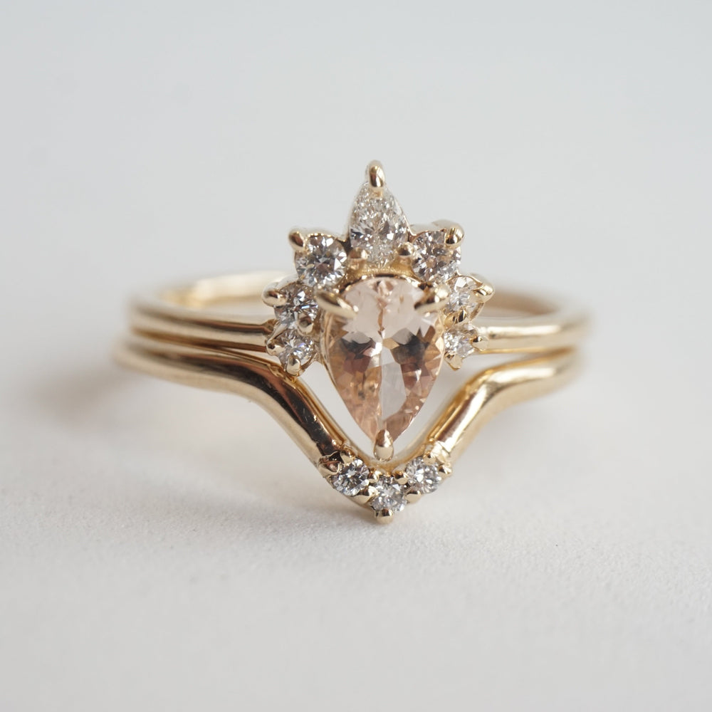 Ophelia | Pear Peach Pink Morganite Crown Ring
