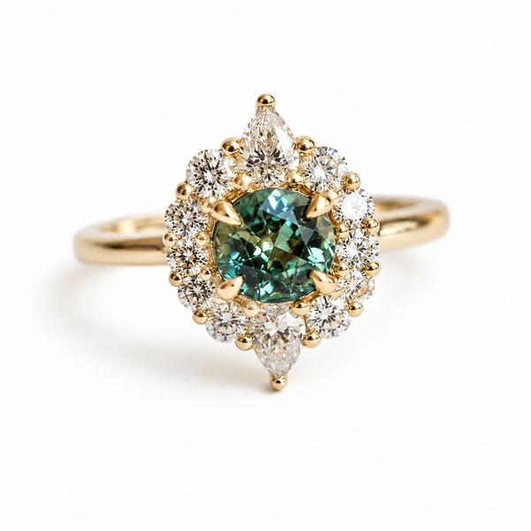 Jazlyn | Round Green Sapphire Halo Ring