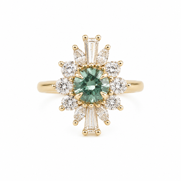 CORA | Round Blue Green Lab-Grown Diamond Halo Ring