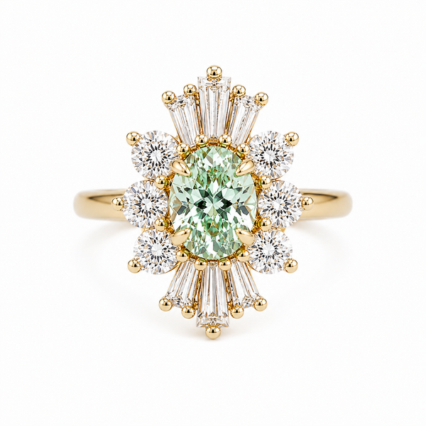 DECORA | Oval Green Lab-Grown Diamond Halo Ring