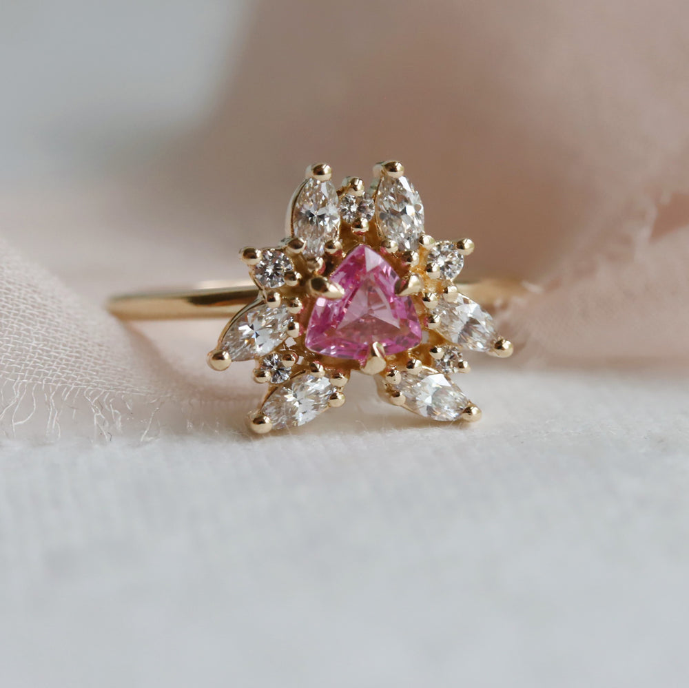 Layla | Pink Sapphire Trillion Halo Ring