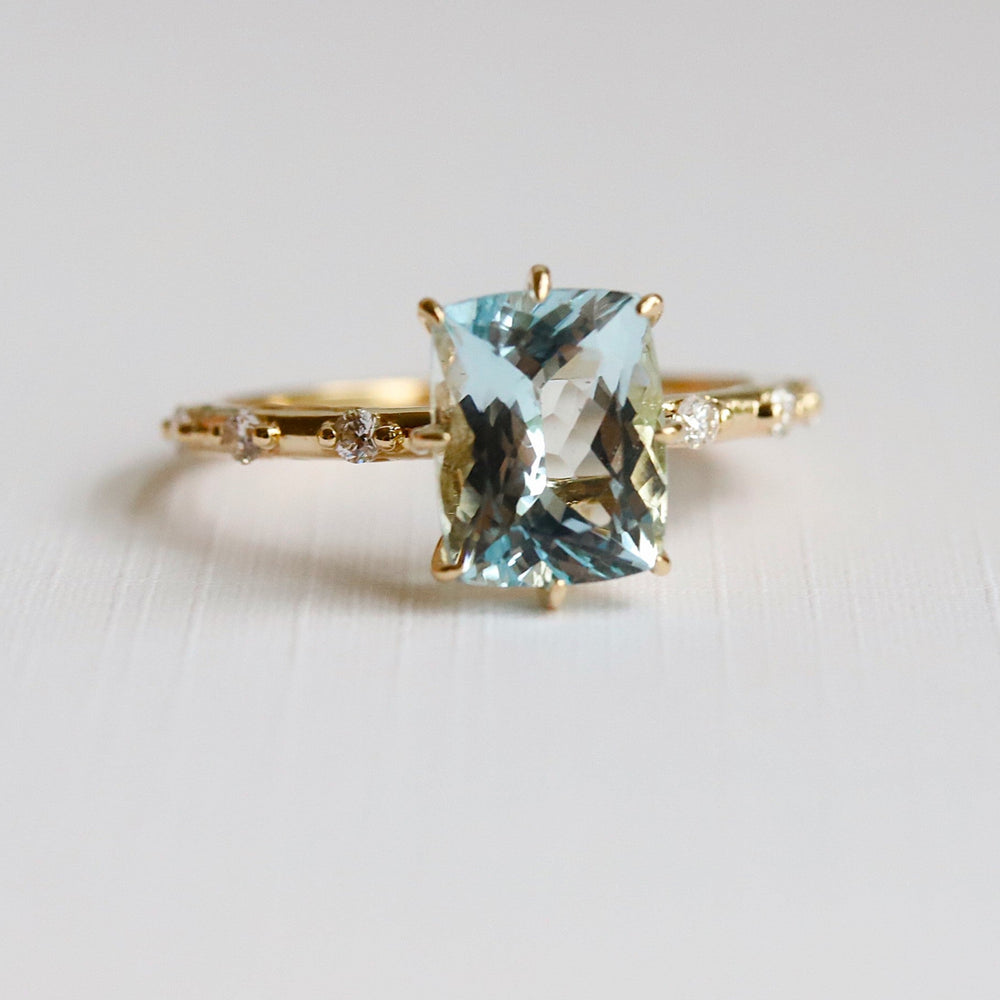 Aurora | 2 ct. Elongated Cushion Cut Aquamarine Accented Ring