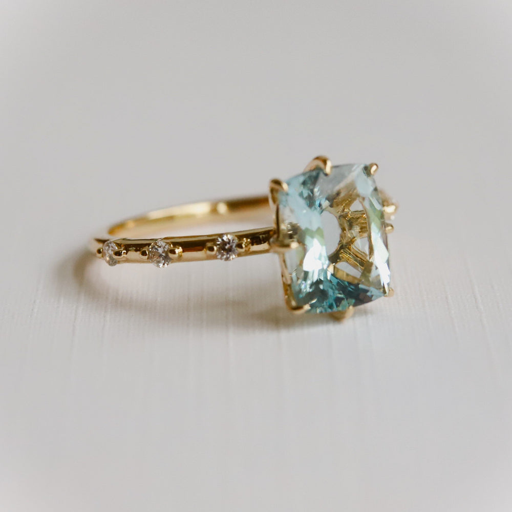 Aurora | 2 ct. Elongated Cushion Cut Aquamarine Accented Ring