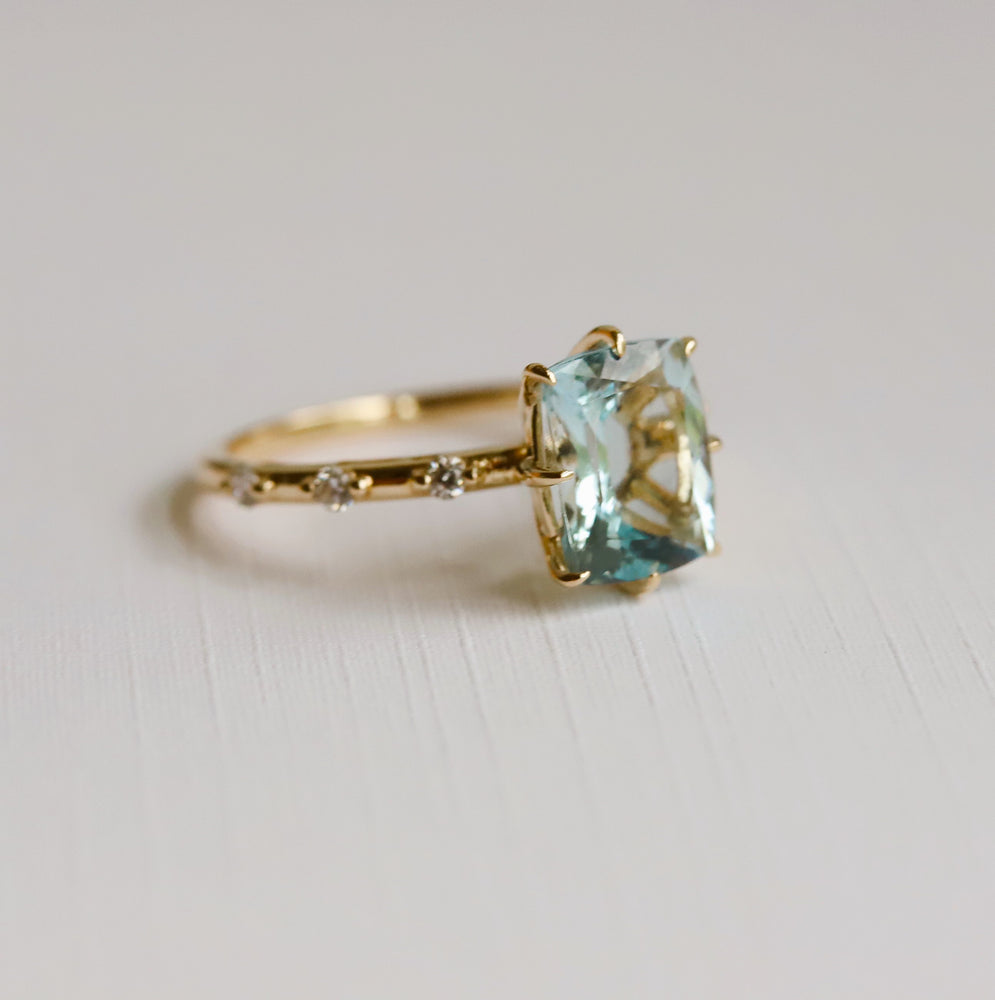 Aurora | 2 ct. Elongated Cushion Cut Aquamarine Accented Ring