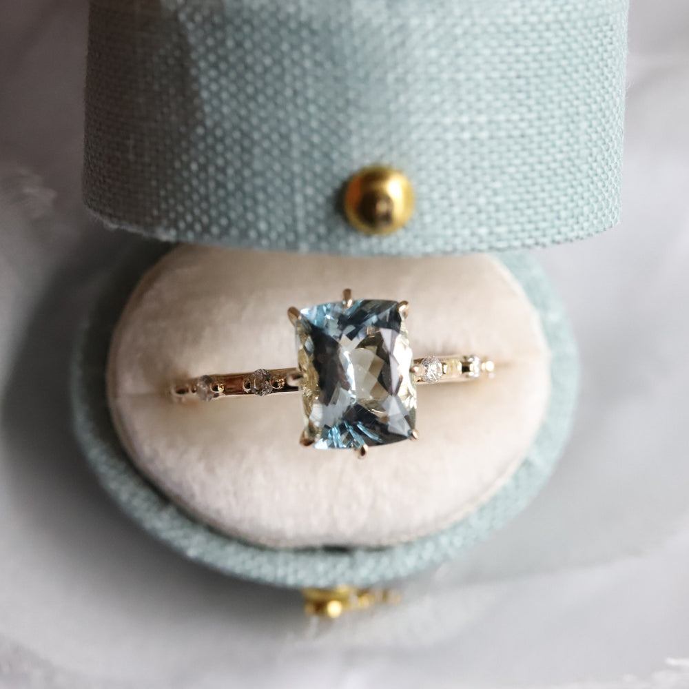 Aurora | 2 ct. Elongated Cushion Cut Aquamarine Accented Ring