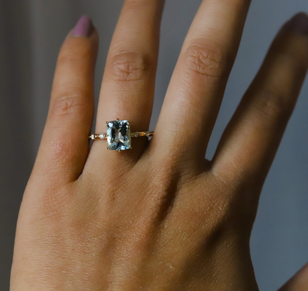 Aurora | 2 ct. Elongated Cushion Cut Aquamarine Accented Ring
