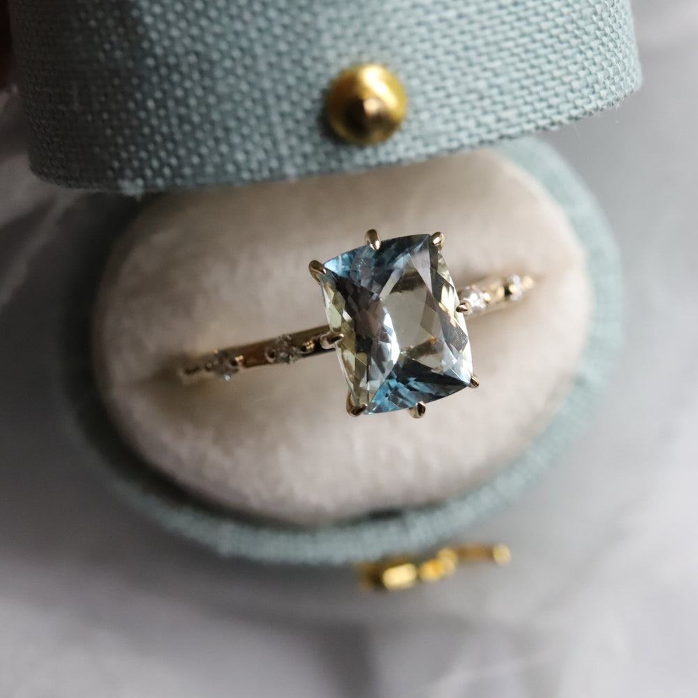 Aurora | 2 ct. Elongated Cushion Cut Aquamarine Accented Ring