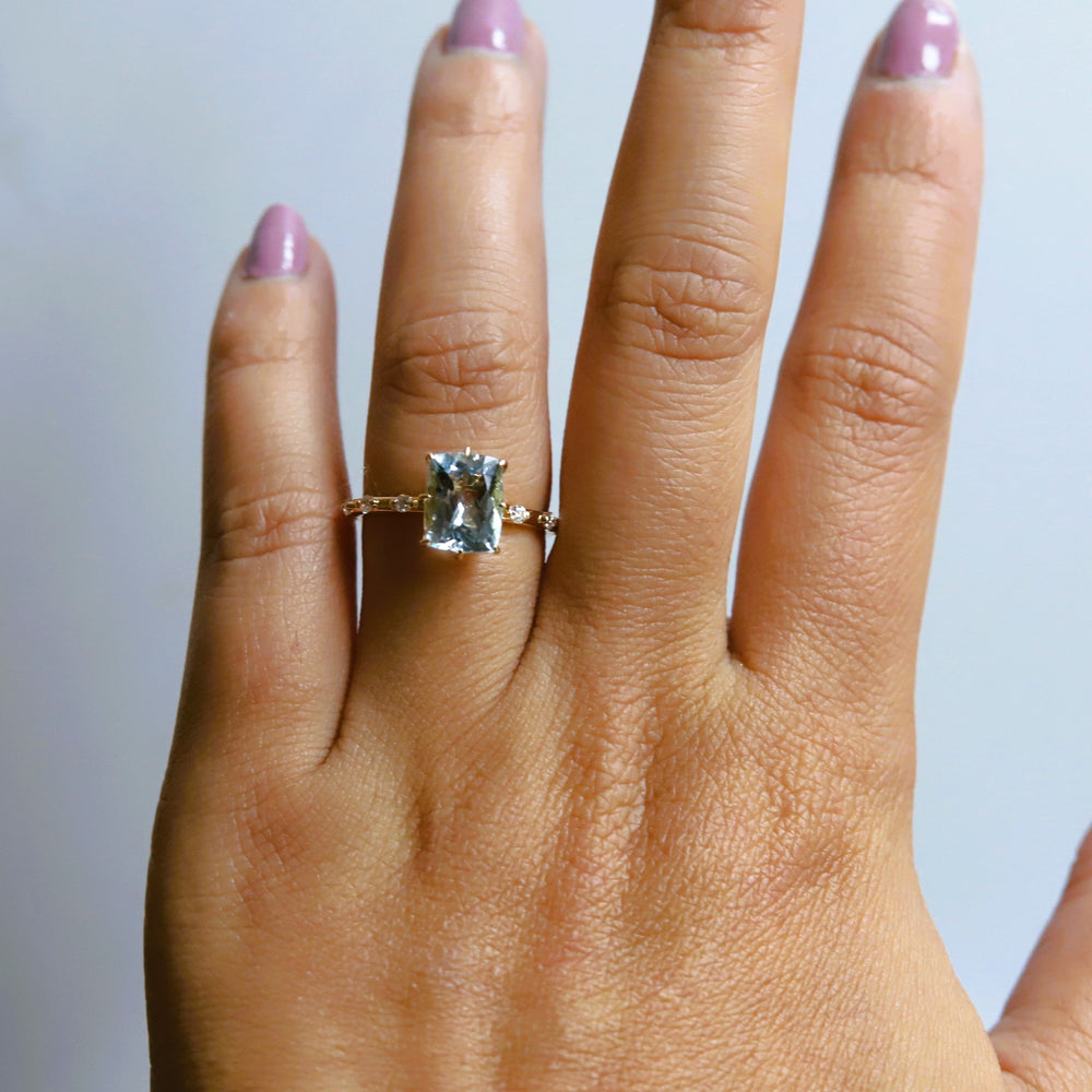 Aurora | 2 ct. Elongated Cushion Cut Aquamarine Accented Ring