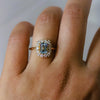 Emma | 1 ct. Emerald Cut Sky Blue Topaz Halo Ring