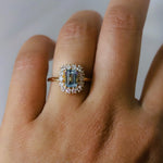 Emma | 1 ct. Emerald Cut Sky Blue Topaz Halo Ring