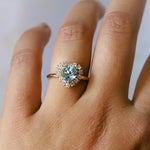 Emma | Heart Cut Sky Blue Topaz Halo Ring