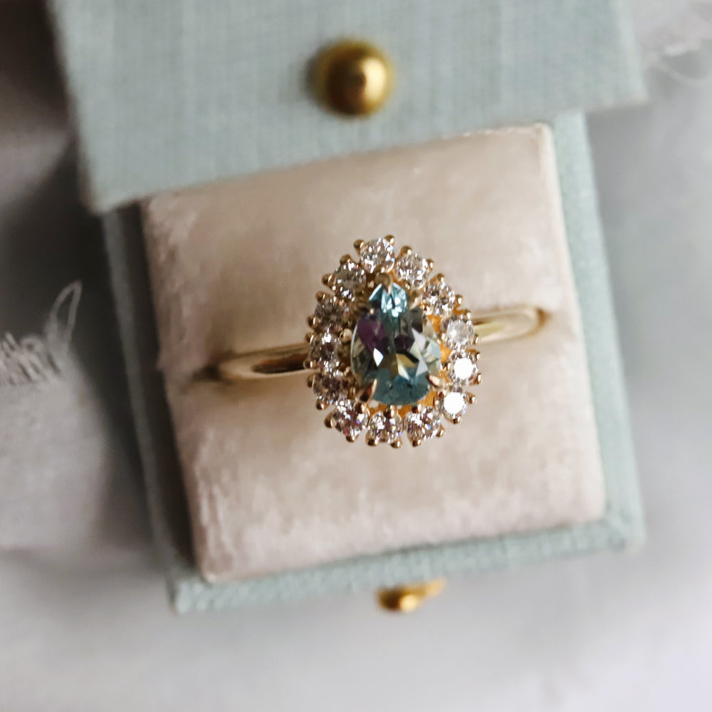 Emma | Pear Cut Sky Blue Topaz Halo Ring
