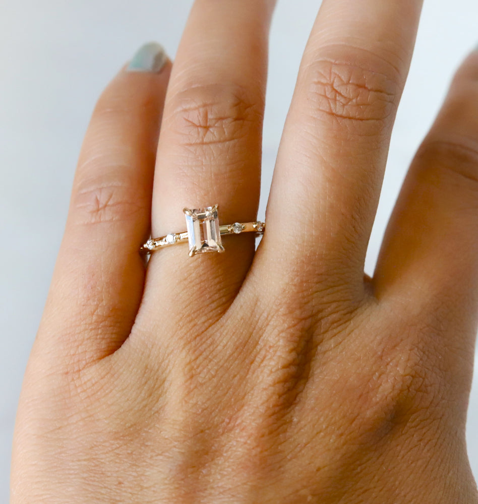 Aurora | 1 ct. Emerald Cut Morganite Accented Ring