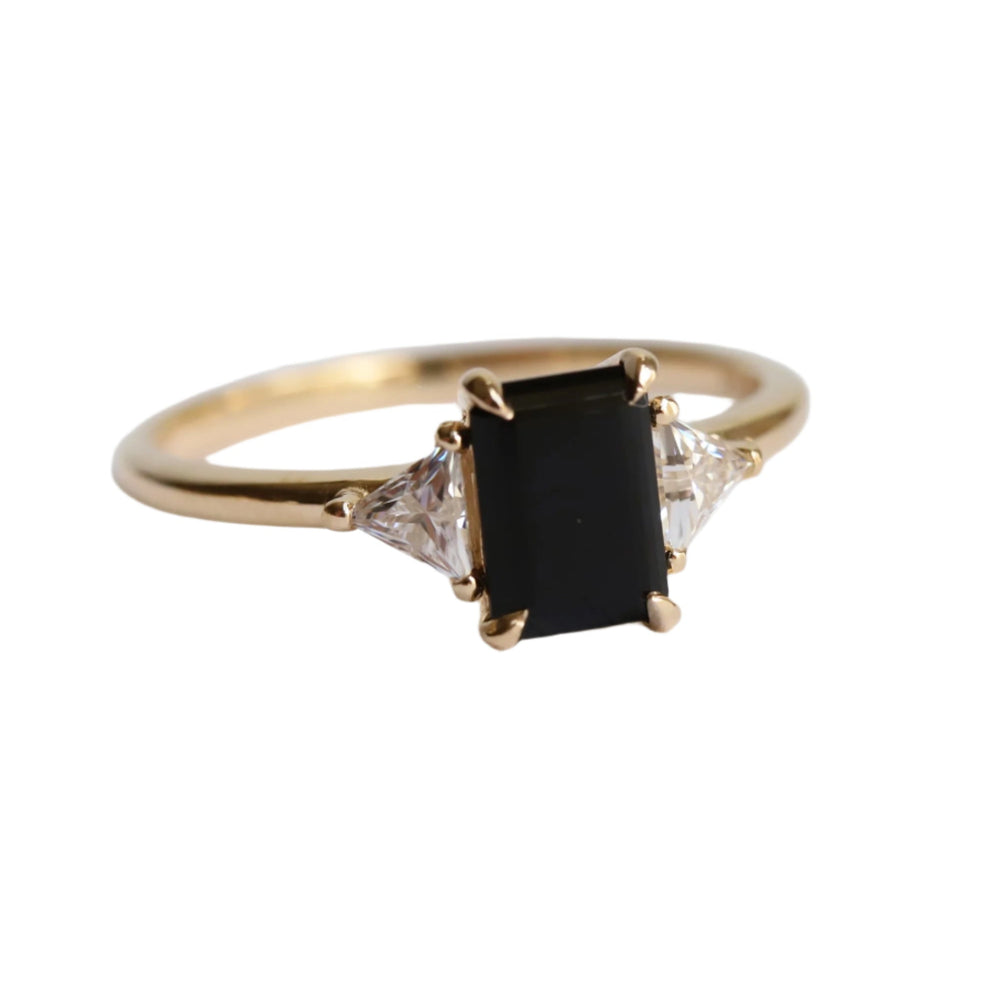 Alexis | 1 ct. Emerald Cut Black Onyx Three-Stone Ring
