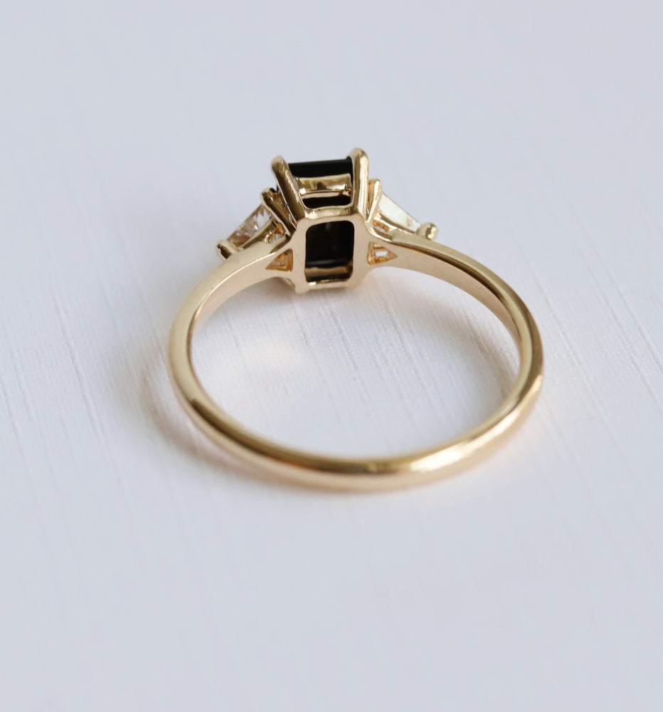 Alexis | 1 ct. Emerald Cut Black Onyx Three-Stone Ring