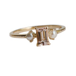 EVA | 0.7 ct. Emerald Cut Peach Morganite and Pearl Side Stone Ring