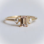 EVA | 0.7 ct. Emerald Cut Peach Morganite and Pearl Side Stone Ring