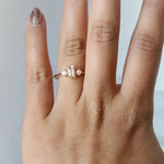 EVA | 0.7 ct. Emerald Cut Peach Morganite and Pearl Side Stone Ring