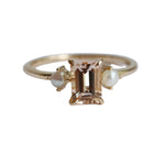 EVA | 1 ct. Emerald Cut Peach Morganite and Pearl Side Stone Ring