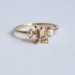EVA | 1 ct. Emerald Cut Peach Morganite and Pearl Side Stone Ring