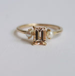 EVA | 1 ct. Emerald Cut Peach Morganite and Pearl Side Stone Ring