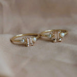 EVA | 0.7 ct. Emerald Cut Peach Morganite and Pearl Side Stone Ring