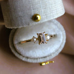 EVA | 1 ct. Emerald Cut Peach Morganite and Pearl Side Stone Ring
